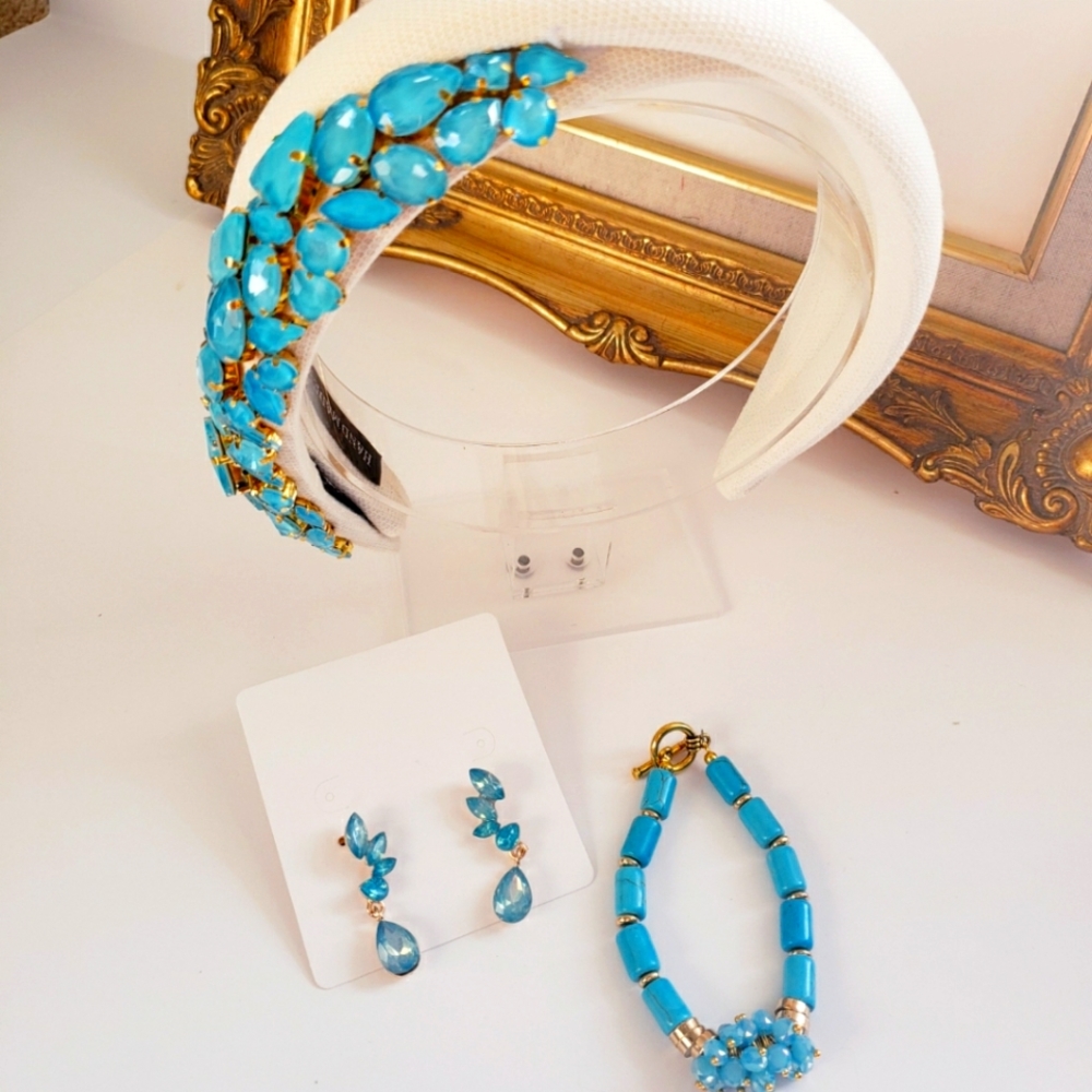 padded headband rhinestones jewelry set